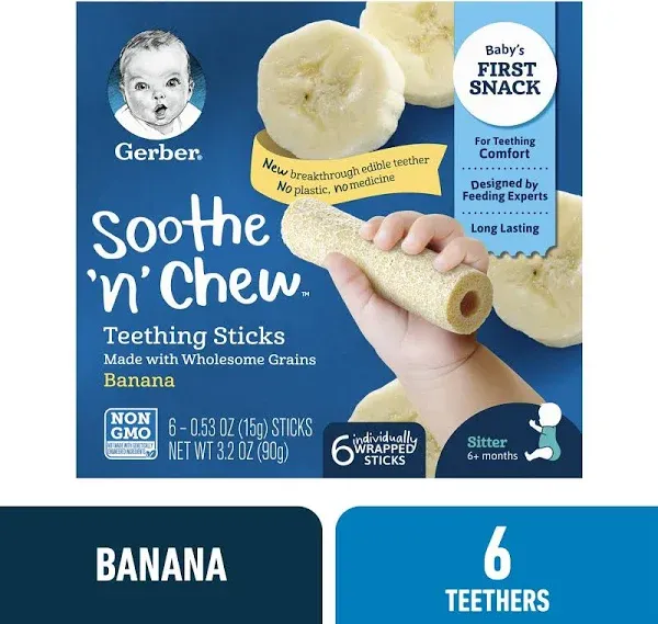 Gerber Snacks for Baby Soothe N Chew Teething Sticks Banana