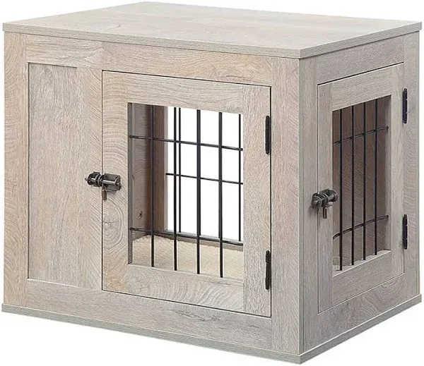 Furniture Style Dog Crate End Table with Cushion, Wooden Wire Pet Kennels wit...