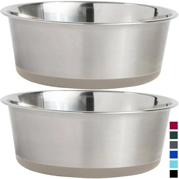 Gorilla Grip Stainless Steel Metal Dog Bowl Set of 2, Rubber Base, Heavy Duty, Rust Resistant, Food Grade BPA Free, Less Sliding, Quiet Pet Bowls for