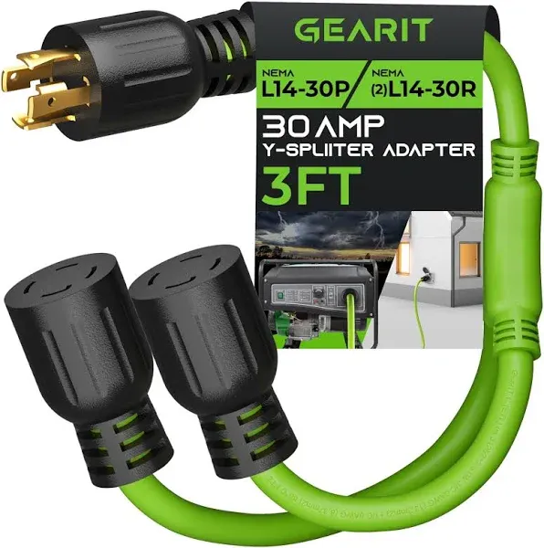 GearIT 30-Amp Generator Splitter Y Adapter Cord - NEMA L14-30P to (2) L14-30R, 4-Prong 120/250-Volt 7500W, 10 Gauge SJTW Locking