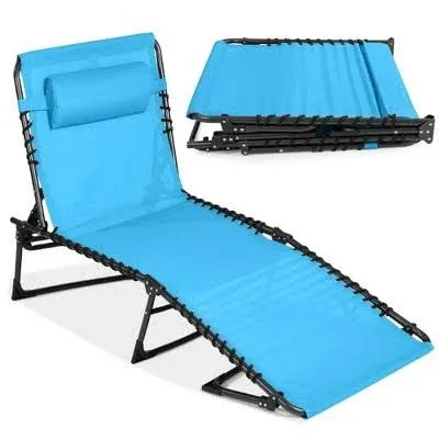 Best Choice Products Patio Chaise Lounge Chair, Outdoor Portable Adjustable Folding Pool Recliner w/ Pillow - Black