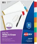 Avery 8-Tab Binder Dividers, Write &amp; Erase Multicolor Big Tabs, 1 Set (23079)