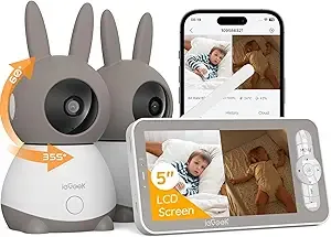 ieGeek 2K Baby Monitor with 2 Cameras, 5&#034; Split-Screen WiFi Baby Camera, 2 Wa...