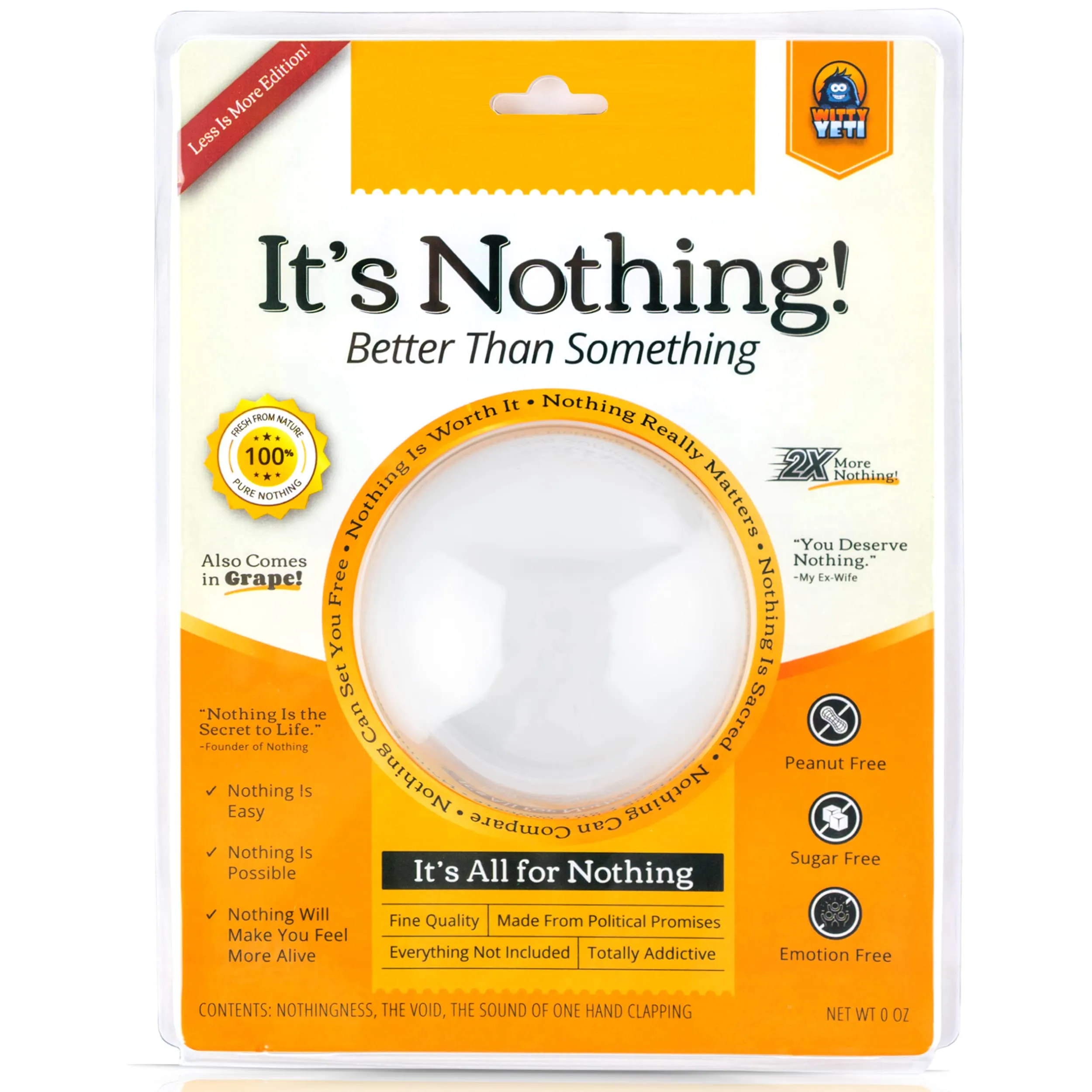 Witty Yeti Super Funny The Gift of Nothing Gag Gift