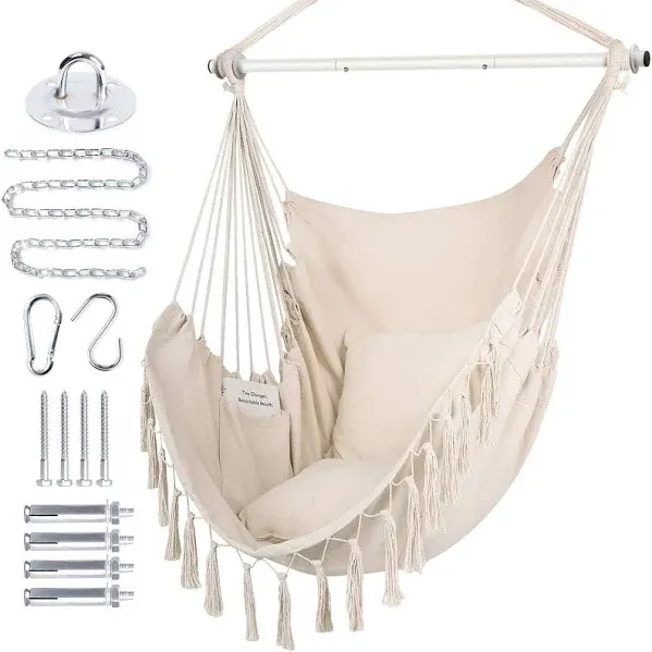 Extra Large Hammock Chair Swing with Hardware Kit Hanging Macrame Chair Cotto...