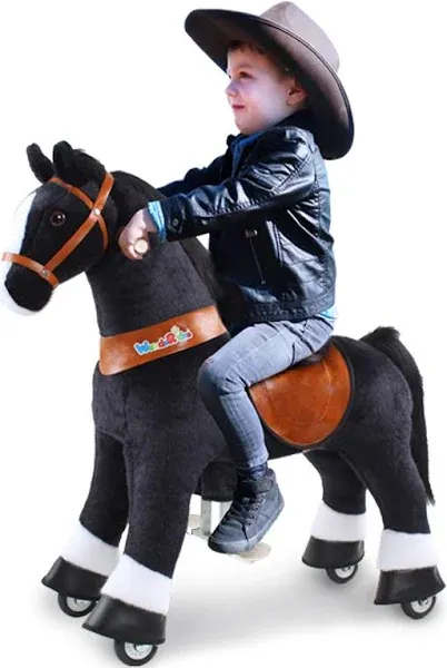 WondeRides Pony Cycle Horse Toy Kids Ride on Horse Boys Black Size 4 for Kids Age 49 36 Inch Height Plush Walking Animal Gid