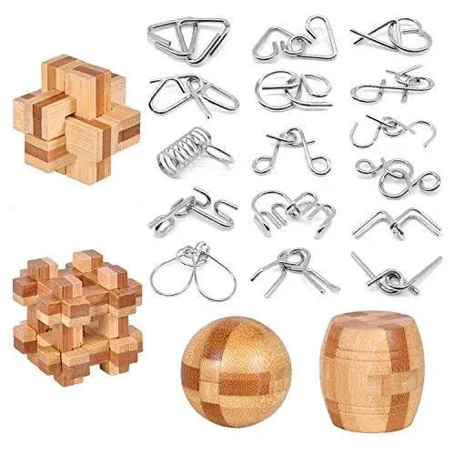 Brain Teaser Puzzle 20Pcs Unlock Interlock Game IQ Test Wooden Toy 3D Unlock Interlock Puzzle Magic Ball Brain Teaser Toy Puzzles for Adults