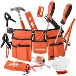 Hi-Spec 16pc Orange Kids Tool Set & Child Size Tool Belt with Real Met