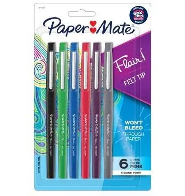 Paper Mate Flair Felt Tip Pens, Medium Point (0.7mm), Black, 4 Count