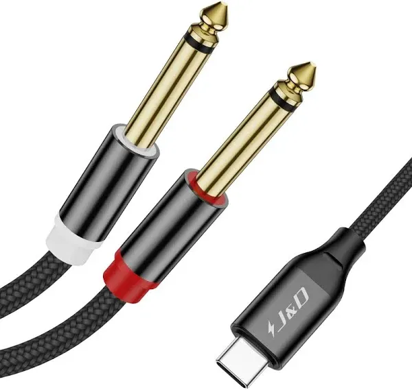 J&D USB C Dual 6.35mm 1/4 inch Stereo Splitter Y Cable