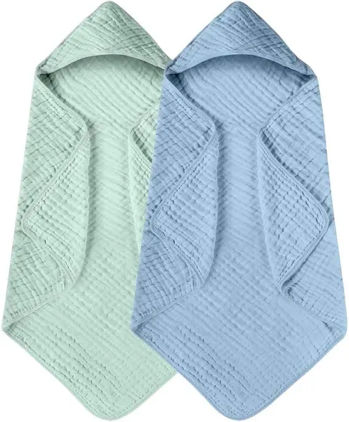 Yoofoss Hooded Baby Towels for Newborn 2 Pack 100% Muslin Cotton Baby Bath Towel with Hood for Babies, Infant, Toddler and Kids, Large 32x32Inch, Soft and Absorbent Newborn Essential