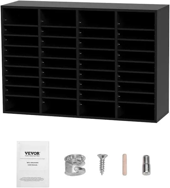 VEVOR Wood Literature Organizer Adjustable File Sorter 36 Compartments Black