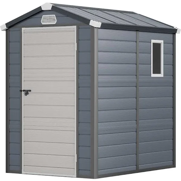 YITAHOME 7.87x6.2FT Resin Storage Unit sans Flooring, All-Weather Plastic Shed with Window, Vents and Secured Doors, Outdoor Plastic Tool Cabin for Poolside, Lawn, Backyard, Patio, Dark Gray