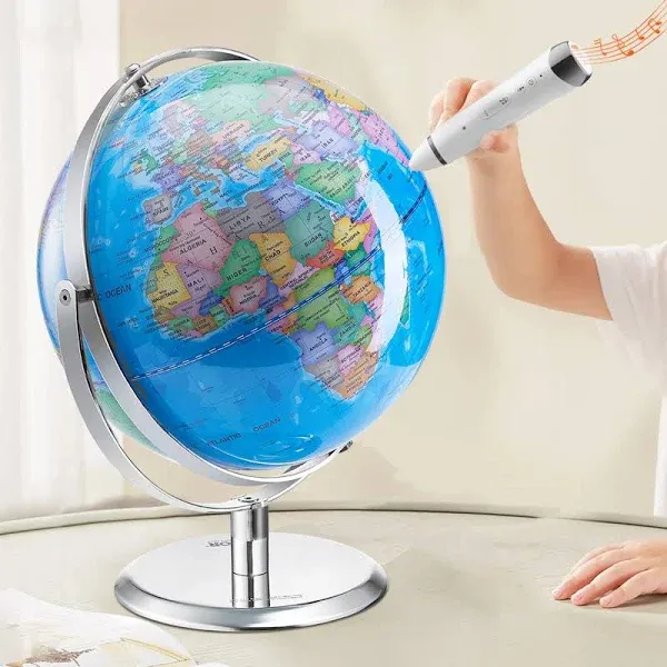 VEVOR Interactive World Globe for Kids with Smart Talking Pen, 9 in Educational Globe World Map with LED Night Light for Children Early Learning Teaching, Gifts for Kids Boys & Girls