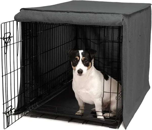 Friends Forever Metal Dog Crate Cover 30 inch, Wire Dog Kennel Cover w/Light Blocking Protective Curtain, Dog Cage Cover w/Roller Shades, Machine Washable, Trucker Black