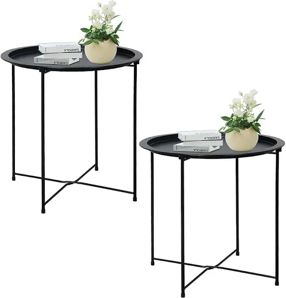 End Table Outdoor Side Table, Small Patio Table Metal Side Table, Round Foldi...