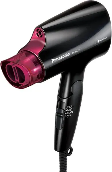 Panasonic nanoe Compact Hair Dryer for Healthy-Looking Hair, 1400W Portable Hair Dryer with Folding Handling and QuickDry Nozzle for Fast Drying