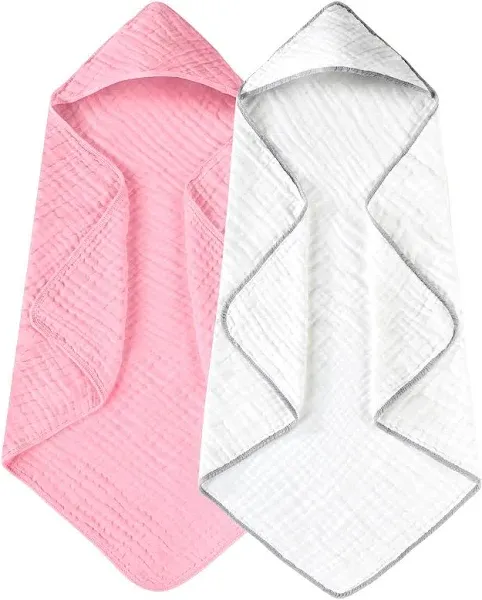 Yoofoss Hooded Baby Towels for Newborn 2 Pack 100% Muslin Cotton Baby Bath Towel with Hood for Babies, Infant, Toddler and Kids, Large 32x32Inch, Soft and Absorbent Newborn Essential