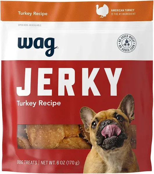 Amazon Brand - Wag Soft & Tender American Jerky Dog Treats – Turkey Recipe (6 oz)