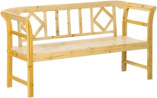 Outsunny Wooden Bench Outdoor Patio Bench, Backrest and Armrests