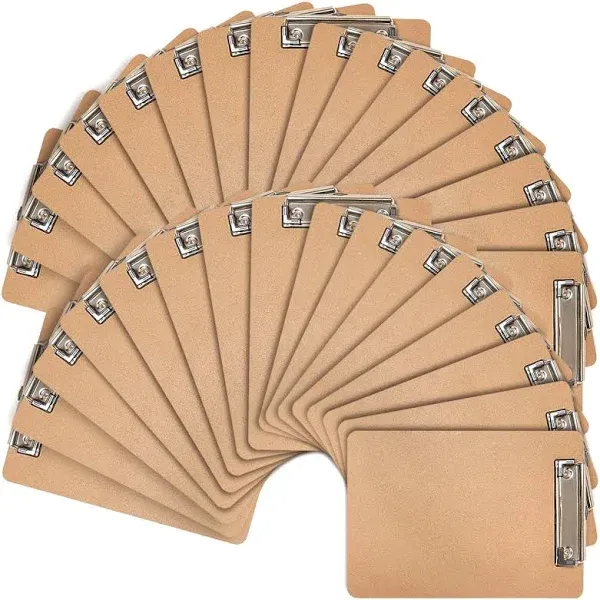 Mini Clipboards, 32 Pack 6" x 9" Small Clipboards Bulk, Memo Size Clip Boards Pack, Wooden Mini Clipboards with Low Profile Clip, Hanging Loop for Office Home Classroom Supplies