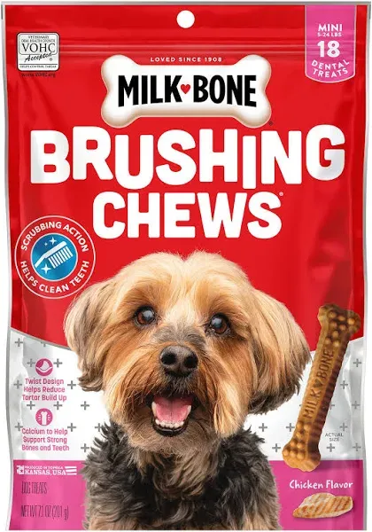 Fresh Breath Brushing Chews, 48 Mini Daily Dental Dog Treats Scrubbing Action...