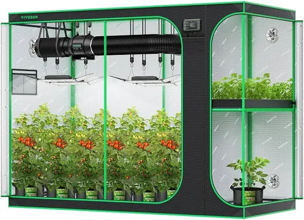 Vivosun 2-in-1 Grow Tent High Reflective Mylar with Multi-Chamber and Floor Tray for Hydroponic Indoor Plant