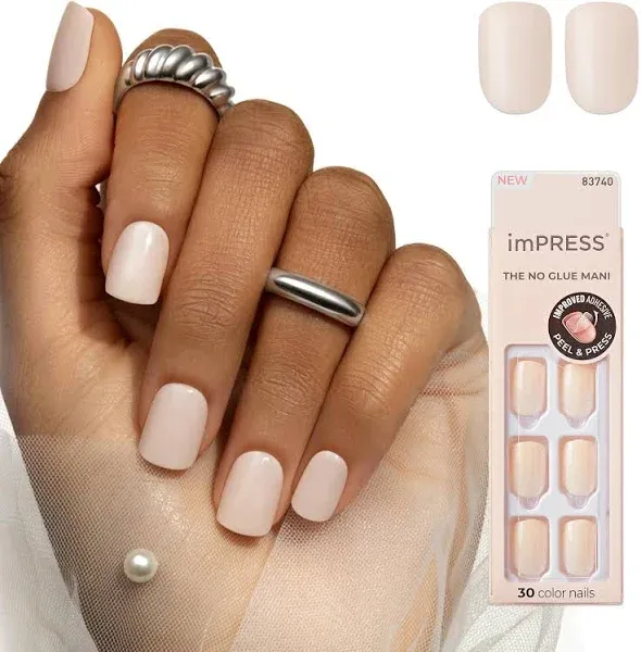 Kiss Impress Color Press-on Manicure 30 Nails. Short.  Point Pink Pure Fit