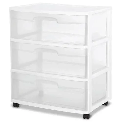 Wide 3 Drawer Trolley White,Wheeled