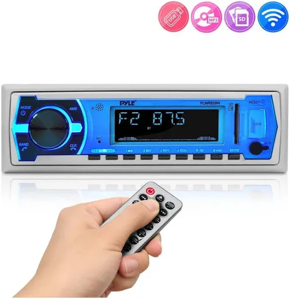 Pyle PLMRB29W Single-DIN In-Dash Digital Marine Stereo Receiver with Bluetooth