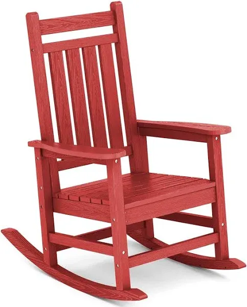 SERWALL Oversized Rocking Chair, Outdoor Rocking Chair Set for Adults, All Weather Resistant Porch Rocker for Lawn Garden, Red