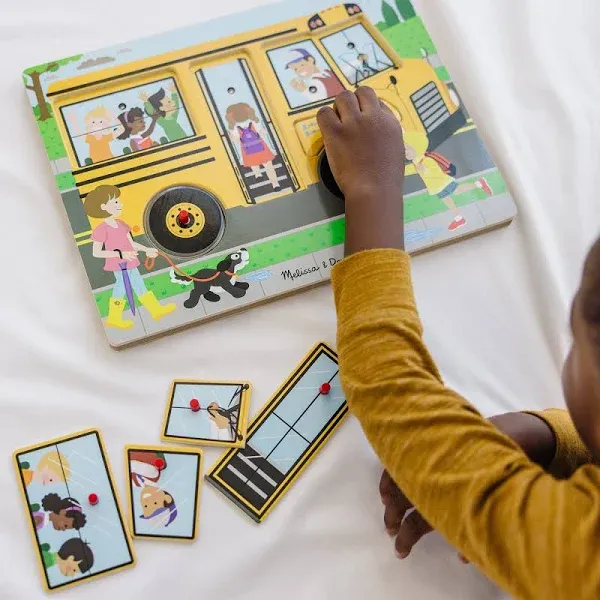 Melissa & Doug The Wheels on the Bus Sound Puzzle - School Bus Puzzle, Wooden Puzzle For Kids and Toddlers Ages 2+