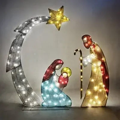 Joyfy 5ft 3d Christmas Nativity Scene Tinsel Yard Light With 140 Led Lights For Indoor Outdoor Garden, Christmas Event, Christmas Eve Night Decoration : Target