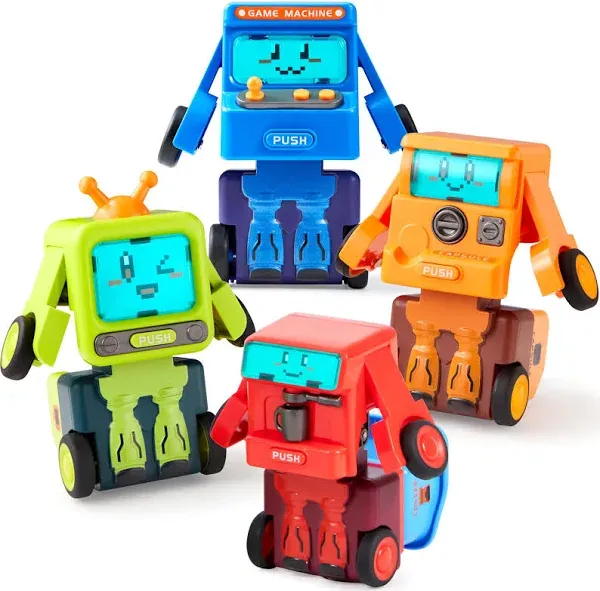 4Pcs Toy Cars for Toddler, Push & Go Transforming Robot Toy Cars, Construction Vehicles for Boys Girls, Birthday Halloween Party Favor Gifts for Kids