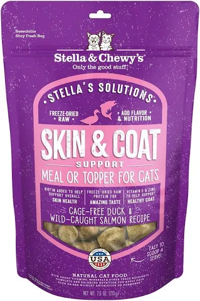 Stella & Chewy's Cat Solutions Skin & Coat Boost Freeze-Dried Duck 7.5oz