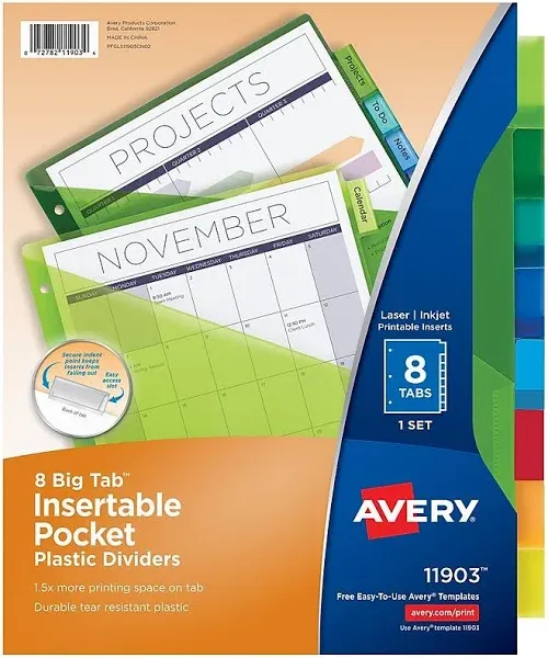 Avery 8 Big Tab Insertable Pocket Plastic Dividers