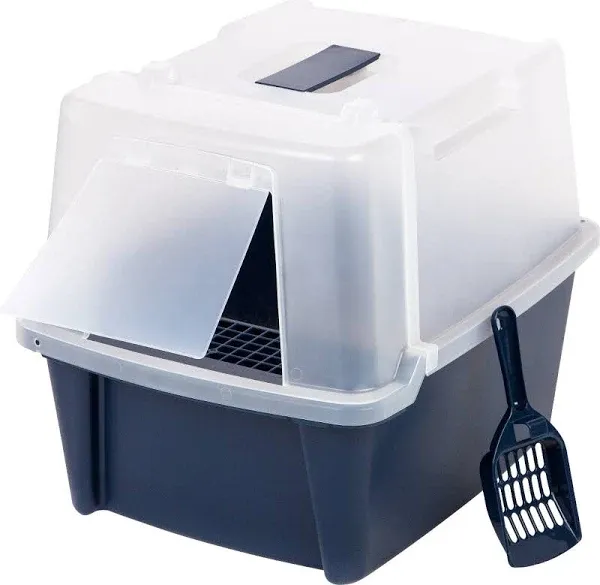 IRIS USA Cat Litter Box, Litter Box Enclosure with Scoop, Split Hood and Fron...