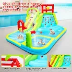 WELLFUNTIME Inflatable Water Slide Park with Splash Pool Climb The Wall 3 Inflatable Sport Balls and 4 Water Guns Water Slide with Air Blower