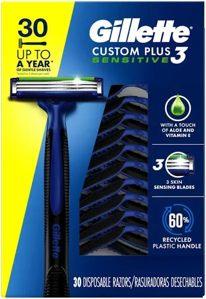 Gillette Custom Plus3 Disposable Razors Sensitive (30 ct)