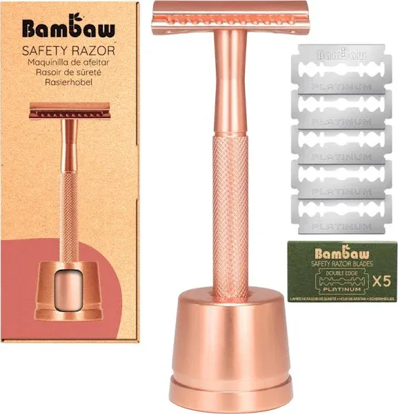 Bambaw Double Edge Safety Razor with 5 Double Edge Blades