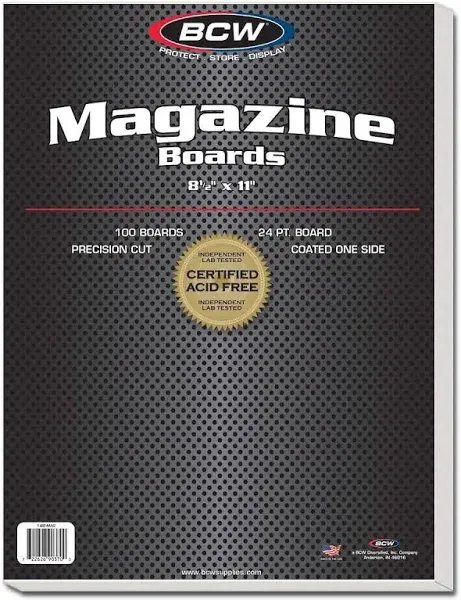 BCW Magazine Backing Boards (8.5 x 11 Inches) -1 Pack (100 total) | 24-Point Solid Bleached Sulfate, Calcium Carbonate Coating Protective Sheets | Ideal for Collectible Magazine Protection