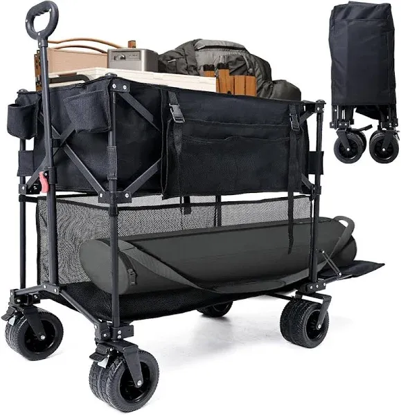 Double Decker Wagon 450lb Capacity &amp; 400L Collapsible Sports Wagon w/ Big Wheels