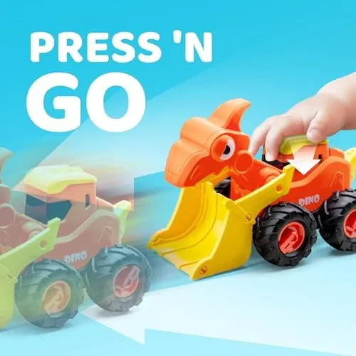 Baby Car Toy for 1 2 3 Years Old Boys Girls, Dinosaur Truck Toys for Toddlers, Transforming Robot Toys for Toddlers, 4 Pack Construction Vehicles Set, Dinosaur Racing Car Toys, Press & Go