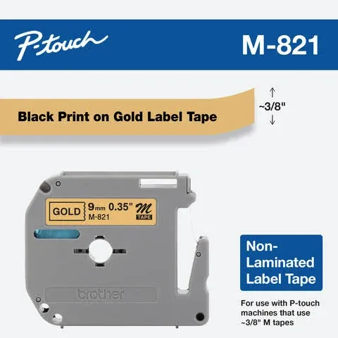 Brother P-Touch M821 M Series Tape Cartridge for P-Touch Labelers, 3/8w, Black o