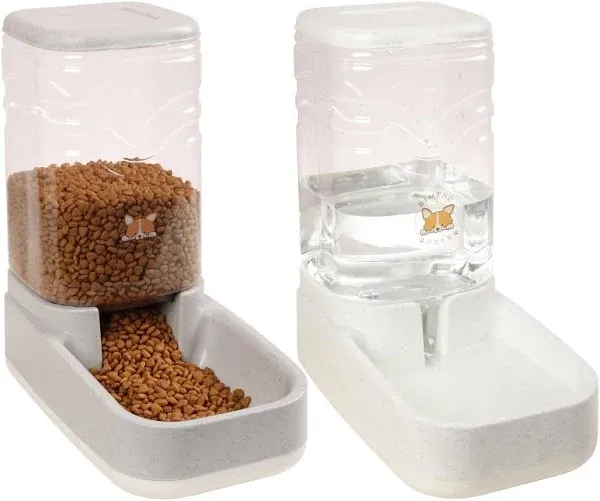 ELEVON Automatic Dog Cat Gravity Food and Water Dispenser Set with Pet Food Bowl