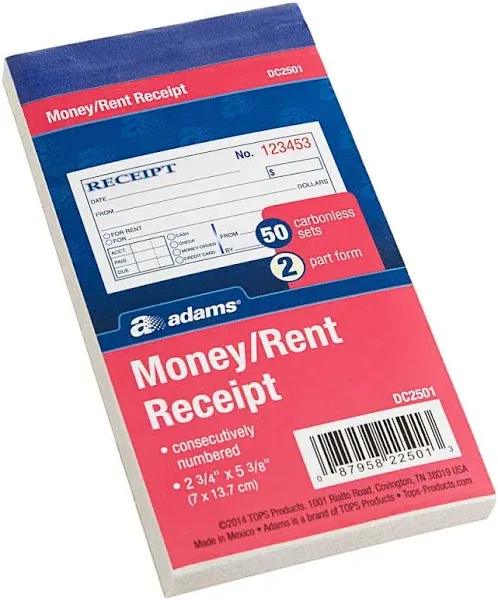 Adams Money/rent Receipt Book