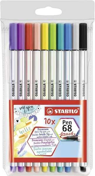 Premium Fibre-Tip Pen - STABILO Pen 68 brush - Wallet of 10 - Assorted Colours 1