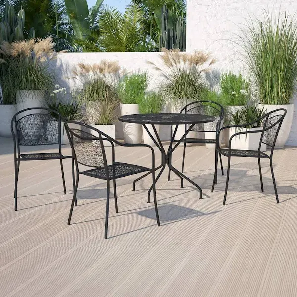 Flash Furniture Commercial Grade 35.25" Round Indoor-Outdoor Steel Patio Table Set with 4 Round Back Chairs