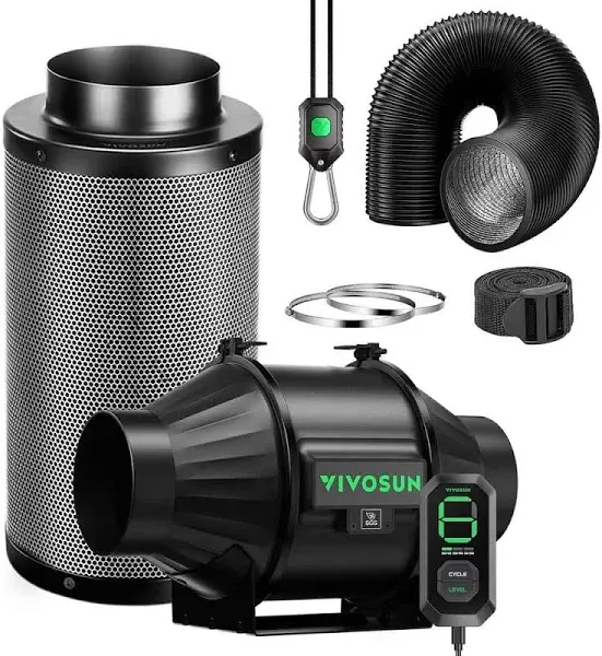 AeroZesh T4 4 in. 210 CFM Inline Duct Fan Kit with E12 Speed Controller, Black Carbon Filter and 8 ft. Ducting