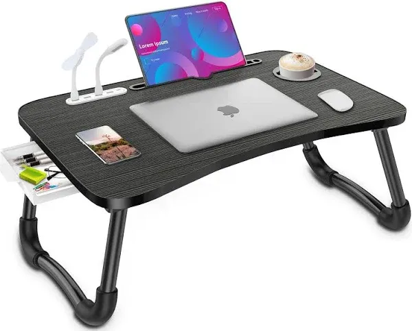 Zapuno Laptop Lap Desk, Foldable Laptop Table Tray With 4 Usb Ports Storage Drawer And Cup Holder